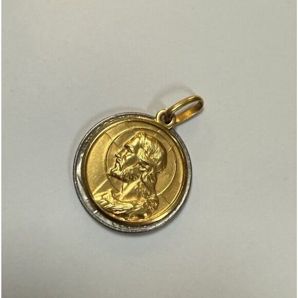 18K Yellow Gold Pendant Estate Jesus Christ Dio Ti Protegga Medal - Picture 8 of 9